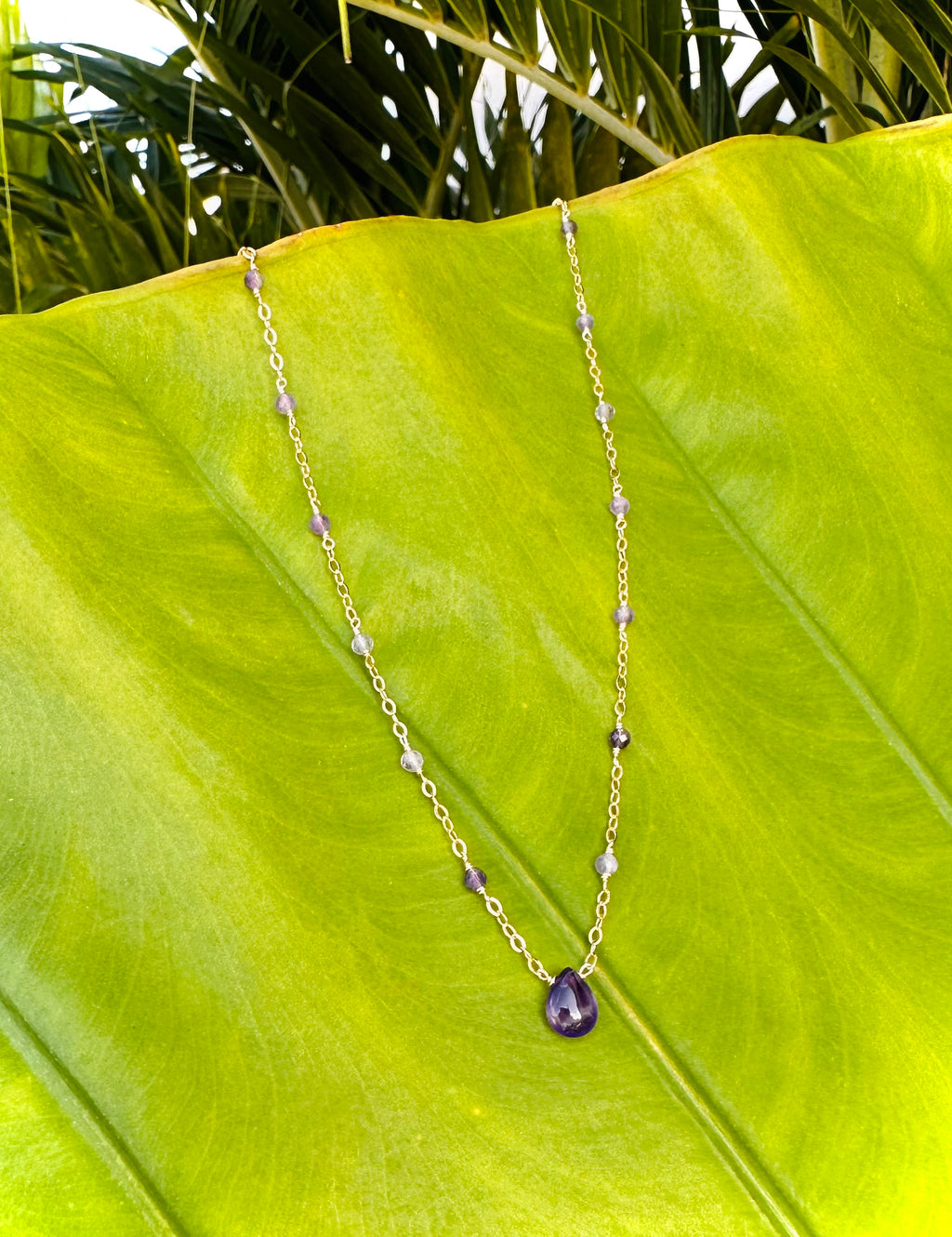 Amethyst Droplets Gold Necklace