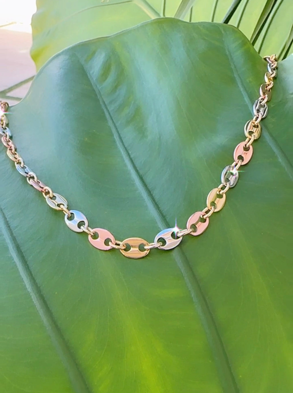 Puffed Gucci Link Necklace Multi-Metal Gold Plated