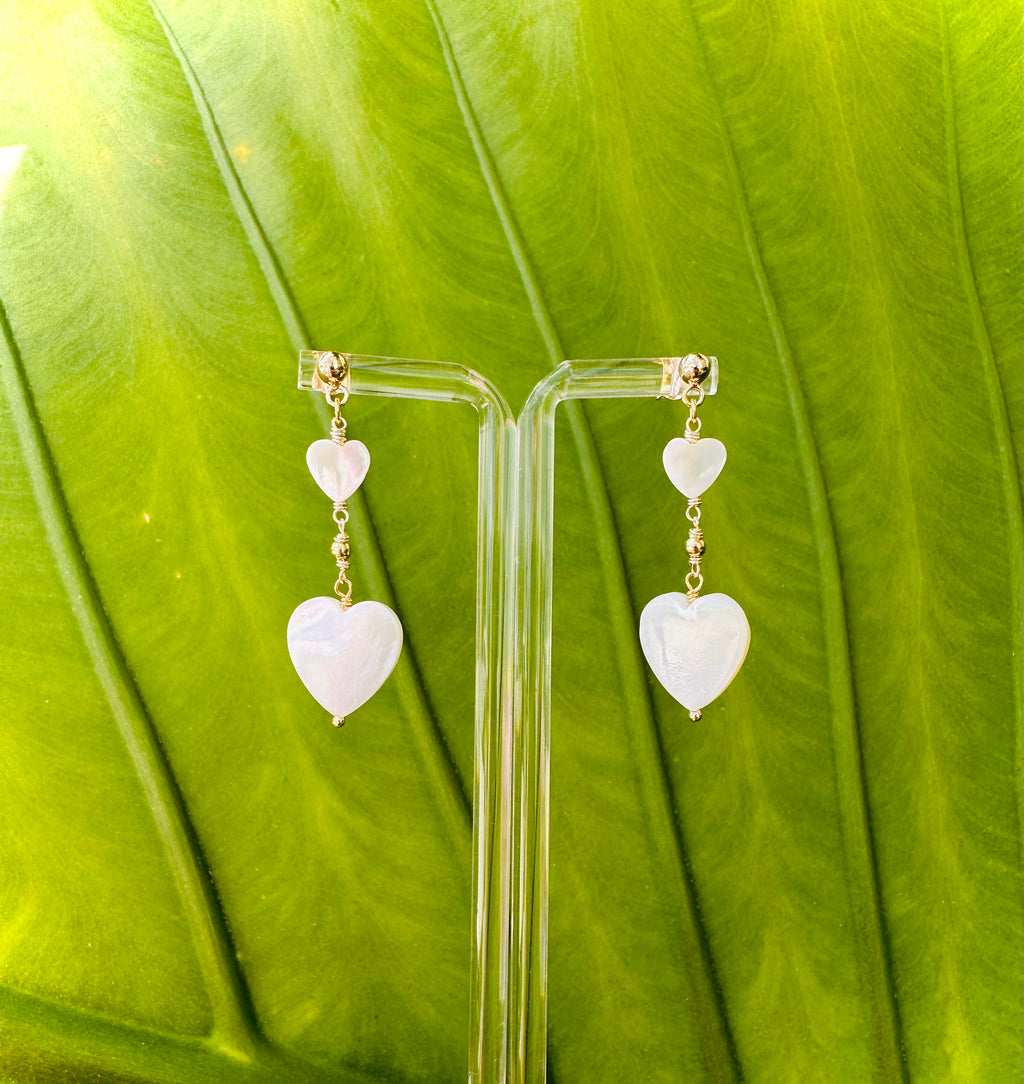 Mother of Pearl Heart Shaped Dangle Earrings