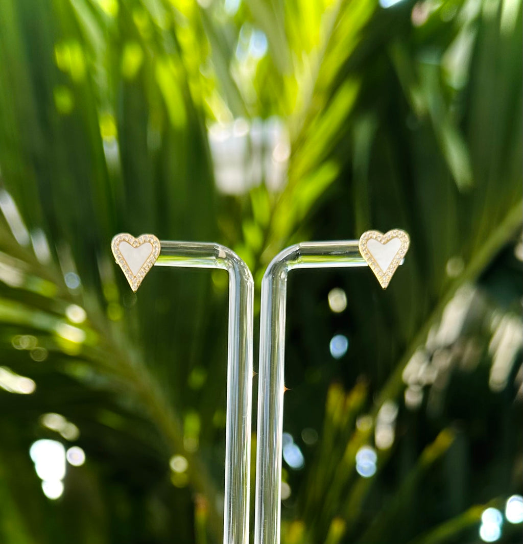 Mother of Pearl Heart-Shaped Stud Earrings