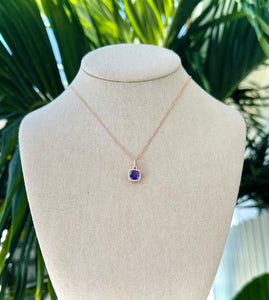 Purple Crystal Pendant Rose Gold Necklace