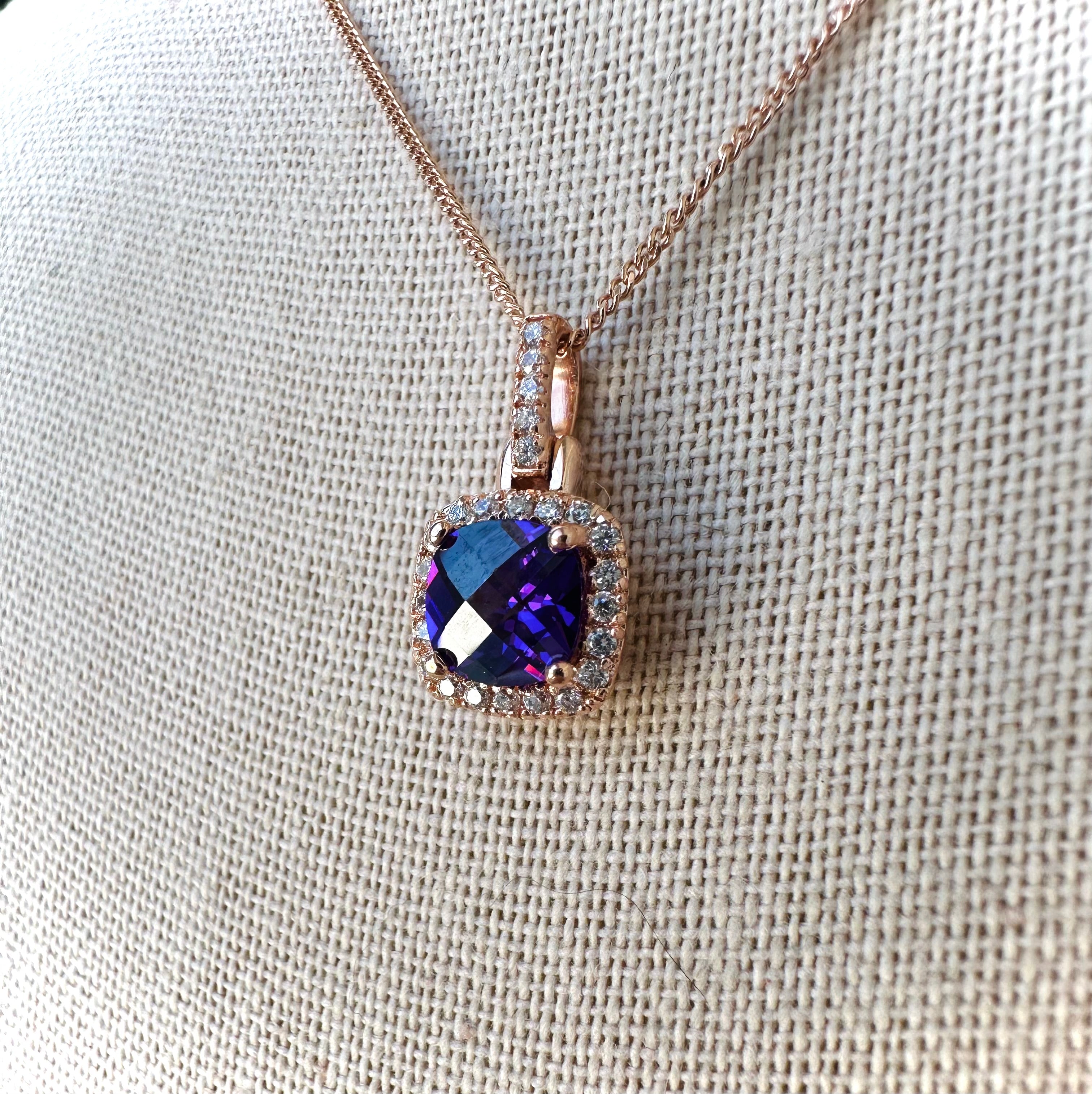 Purple Crystal Pendant Rose Gold Necklace