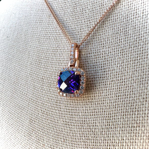 Purple Crystal Pendant Rose Gold Necklace