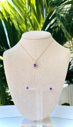 Purple Crystal Pendant Rose Gold Necklace