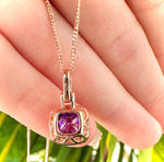 Purple Crystal Pendant Rose Gold Necklace