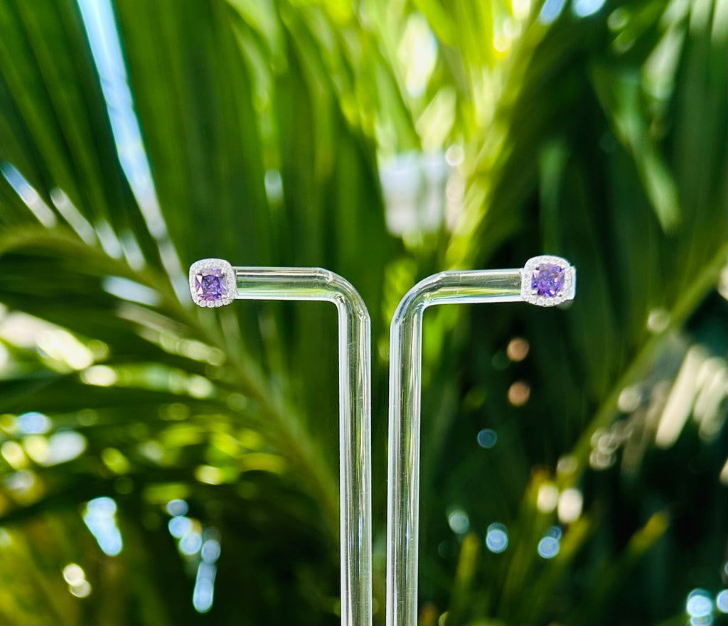 Purple Amethyst Crystal Stud Earring Sterling Silver