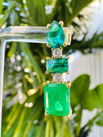 Ombré Vibrant Emerald Green Post Earrings Gold Plated