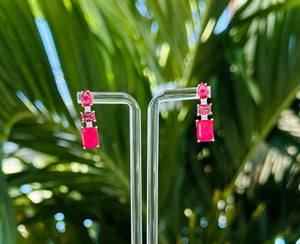 Ombré Vibrant Pink Rubellite Post Earrings Sterling Silver