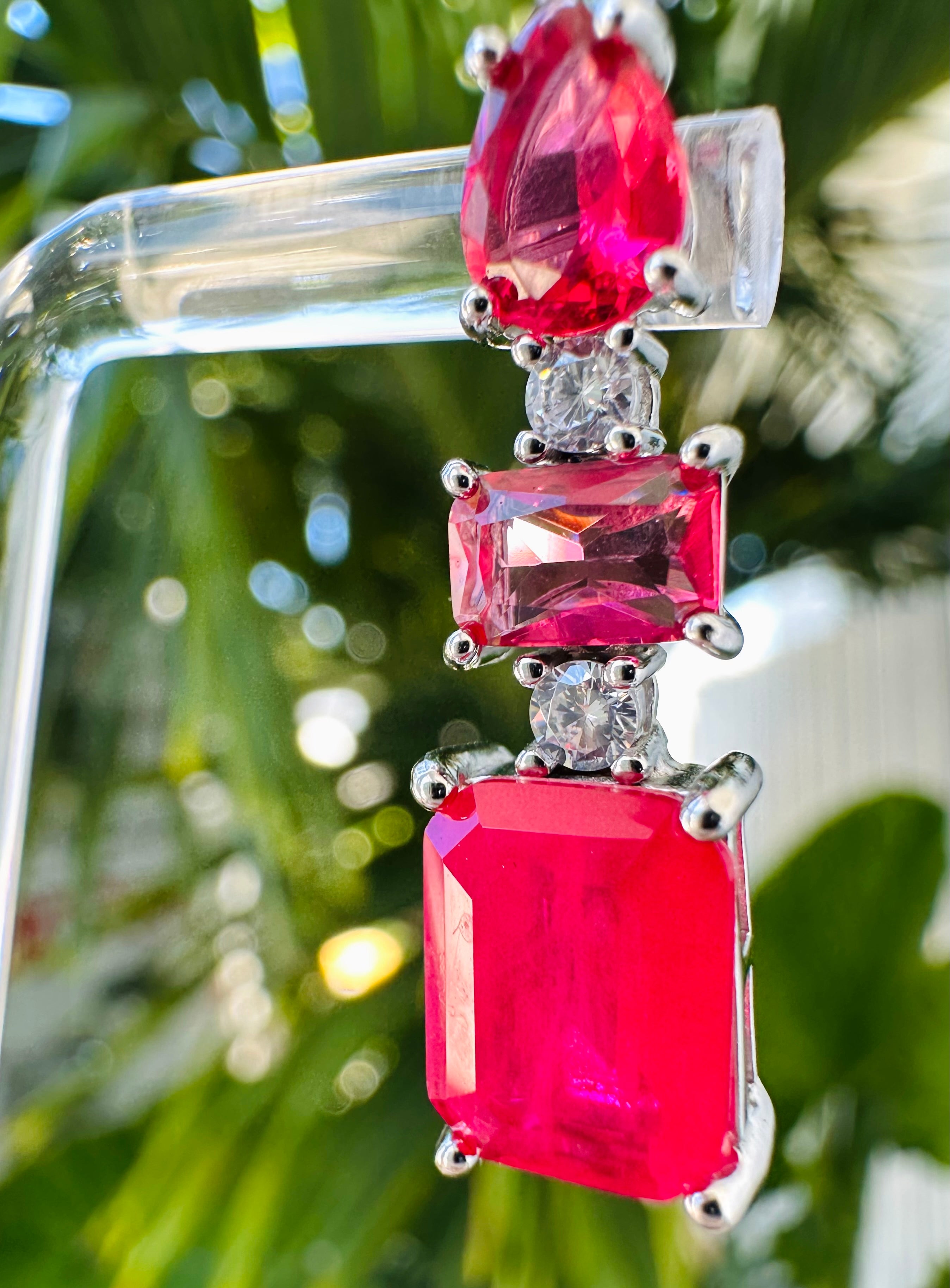 Ombré Vibrant Pink Rubellite Post Earrings Sterling Silver