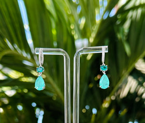 Vibrant Tourmaline Teal Dangle Earrings Sterling Silver