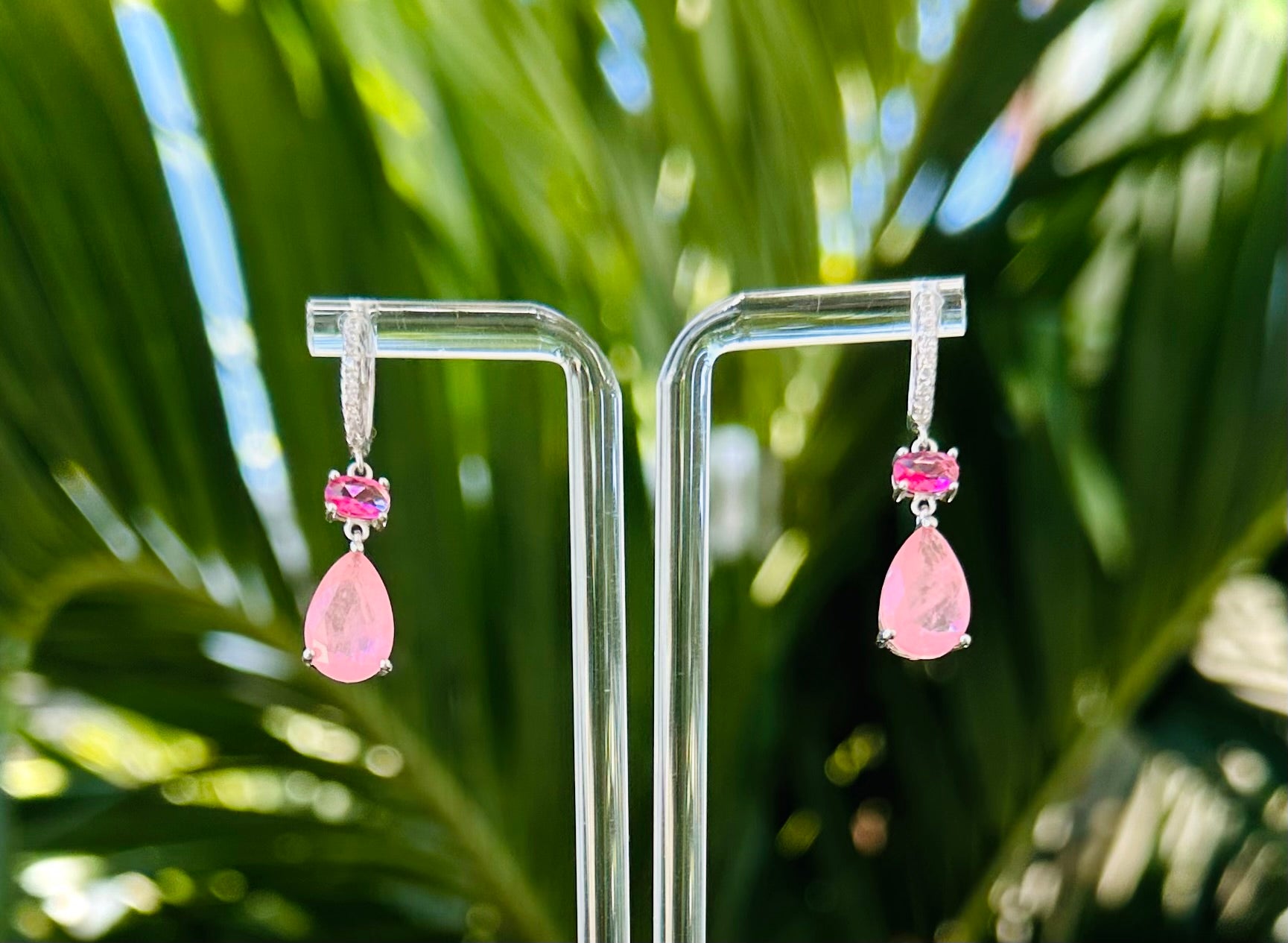 Charming Pink Topaz Dangle Earrings Sterling Silver