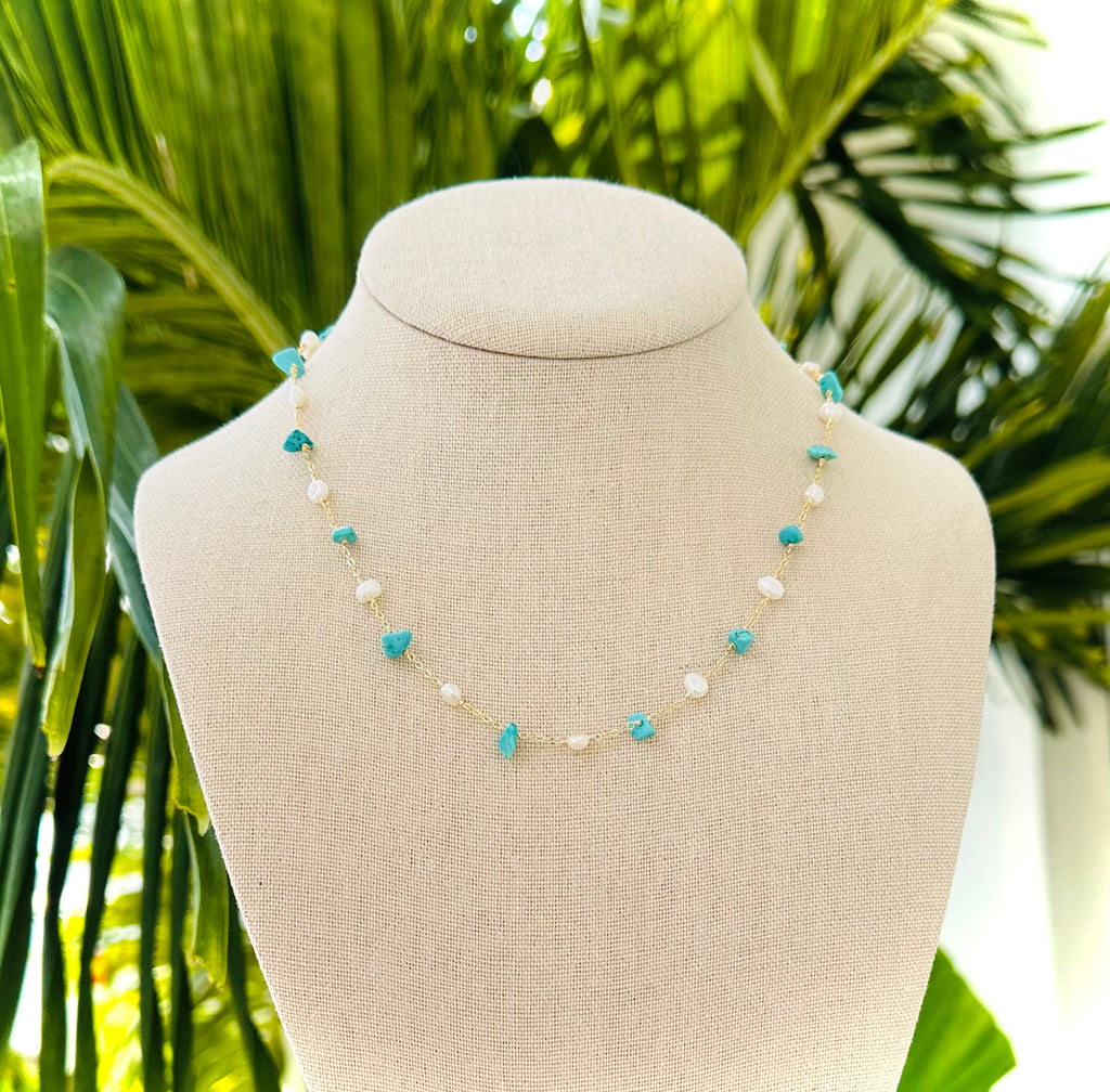 Turquoise Pearl Gold Plated Necklace