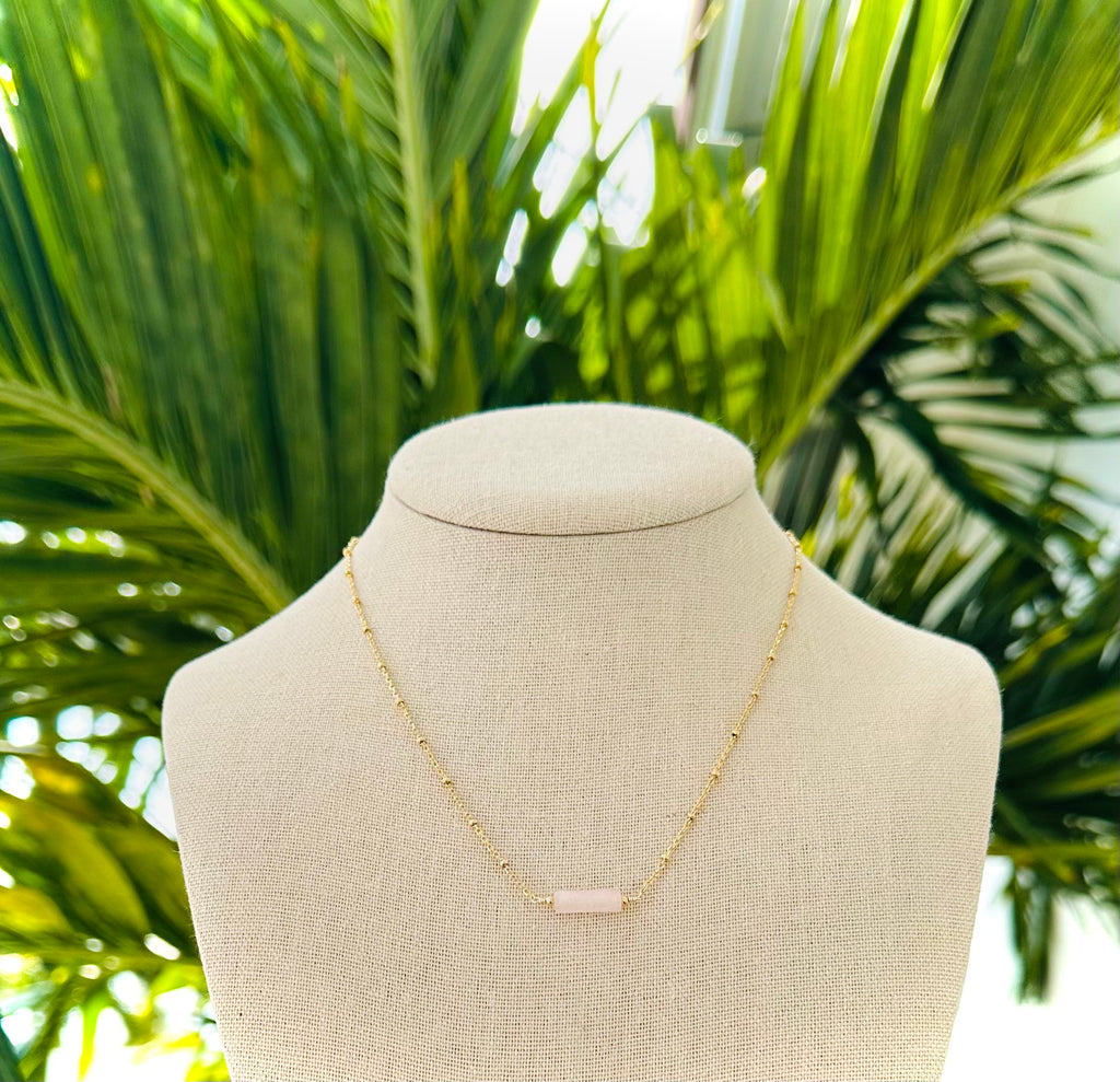 Rose Quartz Tube Gold Plated Necklace