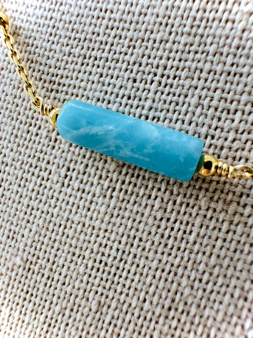 Larimar Quartz Tube Gold Plated Necklace