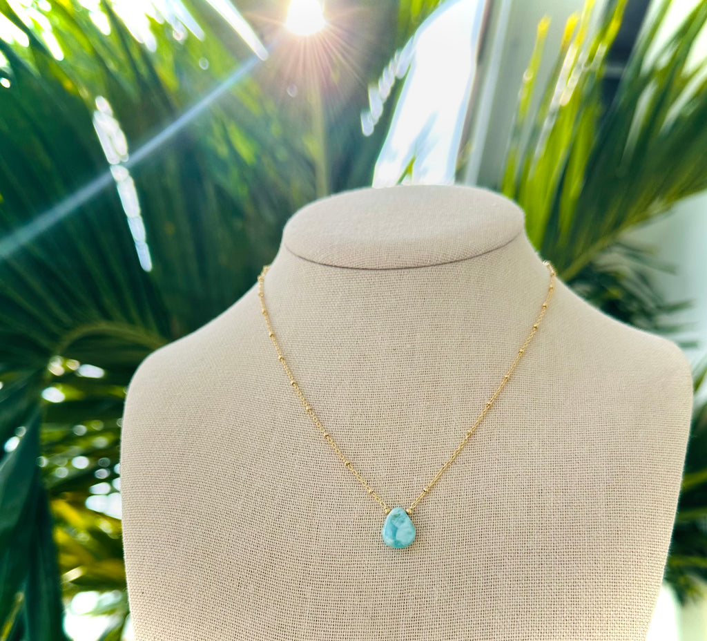 Larimar Drop Gold Plated Necklace