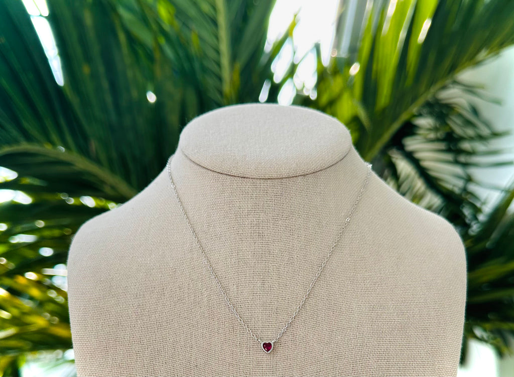 Ruby Red Crystal Heart Sterling Silver Necklace