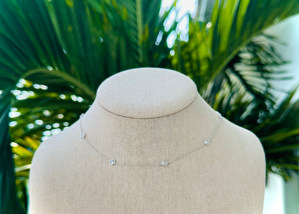 White Crystals Dainty Sterling Silver Necklace